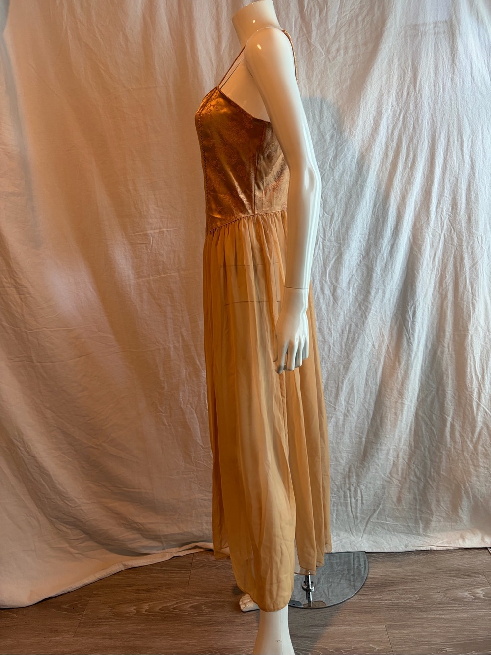 Victoria's Secret Gold Satin & Chiffon Lace-up Corset Maxi Dress - Picture 2 of 8
